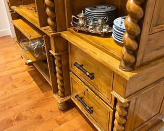 Rustic Spanish Revival / Mediterranean style pine hutch base with barley twist columns.