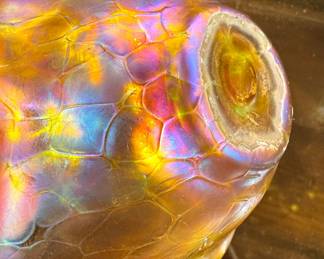 Vintage Marigold Carnival Glass Bowl – Iridescent Honeycomb Pattern Art Glass with Ruffled Edge