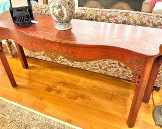 Minton-Spidell Chinese Style Red Lacquer Console Table – Hollywood Regency Asian Inspired Hall / Sofa Table, Los Angeles