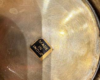 Brass Decorative Bowl with Lapis Style Cabochon Stones – Hollywood Regency Centerpiece, Made in India