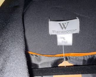 Worthington black long coat with wide lapels and button front.