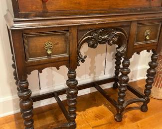 Antique Barley Twist Server Base with Carved Apron and Turned Legs.