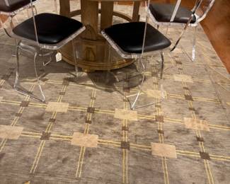 Contemporary Geometric Area Rug – Neutral Designer Dining Room Carpet