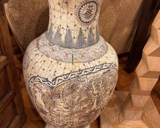 Large Vintage Chinese Crackle Glaze Floor Vase – Dragon Motif Asian Porcelain Decorative Vase