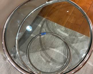 Roche Bobois Side Table – Modern Roche Bobois chrome spiral base side table with round glass top, sleek contemporary accent piece.