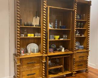 Rustic Spanish Revival / Mediterranean style pine hutch base with barley twist columns.
