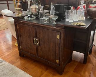 Vintage Asian Style Sideboard Cabinet – Solid Wood Storage Credenza with Brass Hardware.