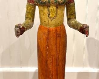 Antique Hand-Carved Polychrome Wooden Temple Guardian Figure – Southeast Asian Folk Art Statue
