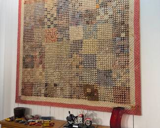 Large Vintage Patchwork Quilt Wall Hanging – Handmade American Folk Art Textile Blanket