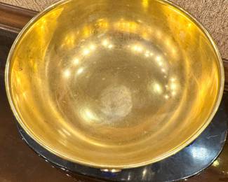 Brass Decorative Bowl with Lapis Style Cabochon Stones – Hollywood Regency Centerpiece, Made in India