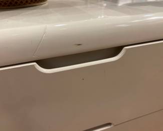 Modern White Lacquer 6-Drawer Low Dresser / Media Console with Minimalist Recessed Pulls.