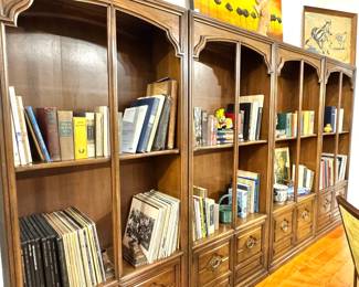 Large Traditional Wall-Unit Bookcase with Arched Shelves and Drawers