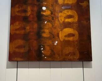 Mid-Century Modern Abstract Expressionist Oil Painting – Large Brown & Amber Textured Canvas Artwork