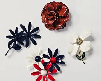 Vintage Enamel Floral Brooches