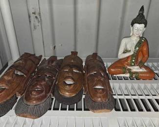 7502  Buddha Sculpture  Decorative Carved Wooden Masks 