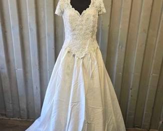 7028  Vintage White Beaded Wedding Dress 