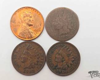 1504  3 Indian Head Pennies and Wheat Penny 