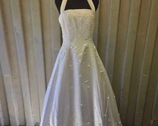 7036  Vintage White Beaded Wedding Dress 