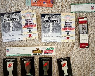 Ephemera vintage ticket Stubbs Jets, Chargers, World Series, Stanley cup playoffs 