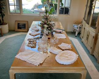 very long - blond wood dining table! 