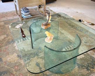 Pair of Italian glass tables - one console and one cocktail table