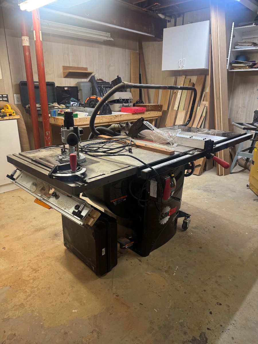 SawStop 10" Professional 1.75HP Cabinet Saw - Model PCS175 with Add-On Router Table Extension & Porter Cable Router