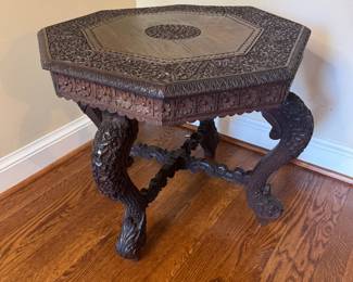 Antique Hand-carved Octagonal Side Table (23"W x 23"D x 21"H)