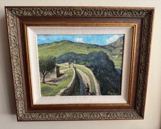 Framed Original Oil on Canvas of Man on Country Rd. Signed by Deoje (16"W x 13"H) (