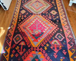 Vintage Hand-knotted Turkish Kilim Flatweave Wool Rug (134”L x  63”W)