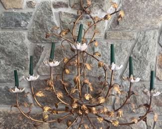 Vintage Gold Gilt Hand-Forged Iron Hanging Candelabra 