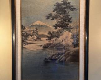 Framed Japanese Painting on Linen of Mt. Fuji