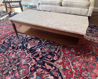 Shafner's Marble Topped Wood Base Rectangular Coffee Table (44"W x 19"D x 15"H)