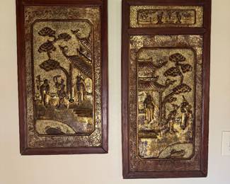 Antique Chinese Gilt Wood Carved Panels (16"W x 33"H / ea)