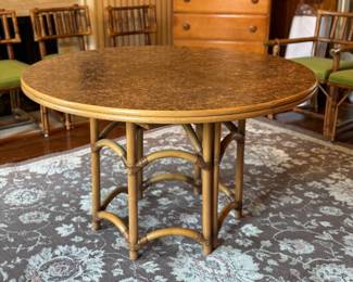 Vintage Boho Bamboo Dining Table (48"W x 29"H x 48"L with 4 Leaves 16"L each) 