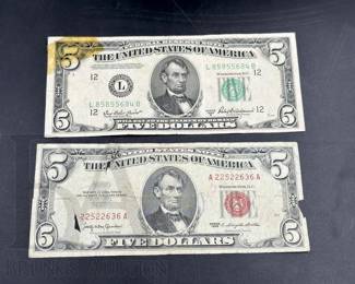 $5 notes red & green 