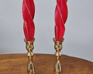 Brass Candlesticks with Red Taper Candles