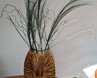 Textured Amber Sunburst Vase with Faux Grass