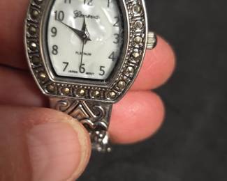 Geneva Platinum Marcasite Cuff Watch