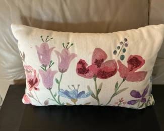 Floral Embroidered Lumbar Pillow