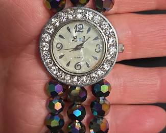 Iridescent Beaded Rhinestone Fashion Watch