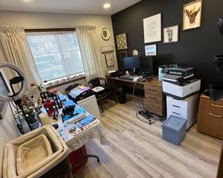 Office items, 6 foot desk, computer w/ 2 monitors