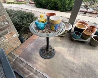 bird bath, flower pots