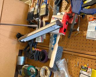 paint brushes, clamps