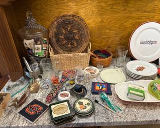 coasters, shot glasses, Longaberger basket