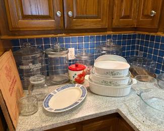 canister jars, Pampered Chef, Corning Ware, cake dome
