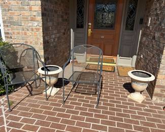 patio chairs, flower pots
