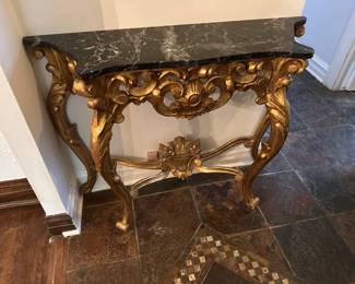 Louis XV style wall console table with marble top