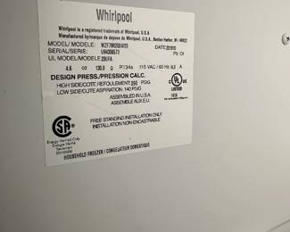 Whirlpool upright freezer, Model WZF79R20DW03