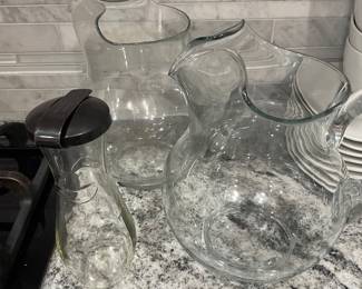 Glass pitchers, dressing bottle