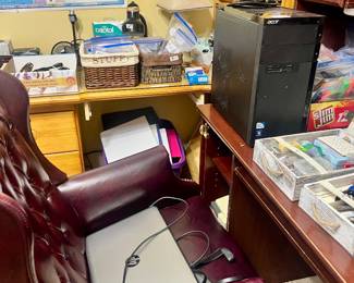 HP laptop, Acer computer tower, office furniture